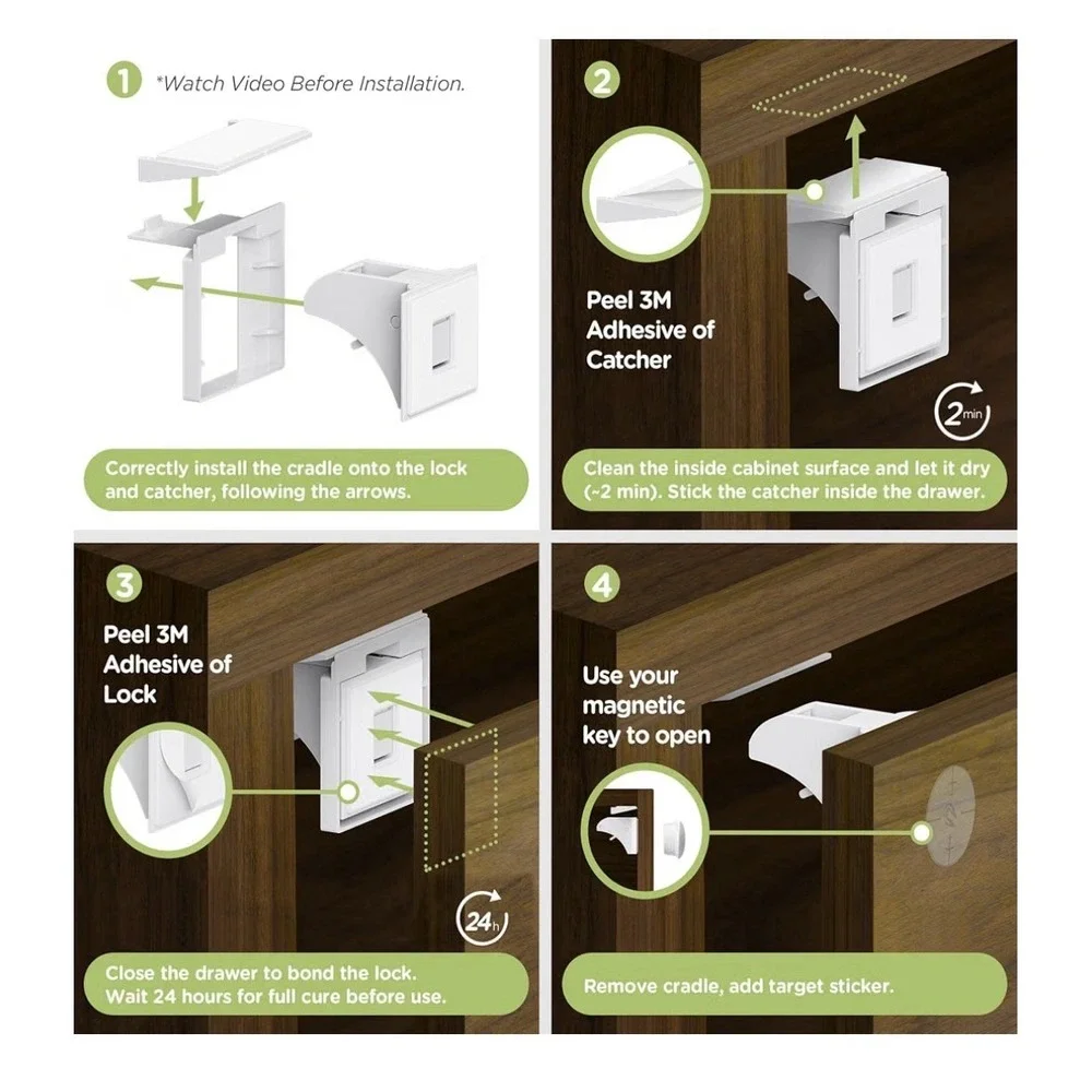 Skyla Magnetic Child Proofing Cabinet Locks Set, 12 Locks + 2 Keys, D521[B]